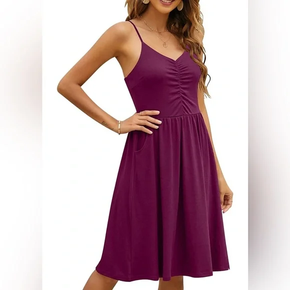NWT A-Line Sleeveless Cotton Dress Spaghetti Strap Sundresses Pockets XL Purple - Picture 3 of 8